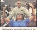 Larry Wong photographed Greg and Lawrence working out and demonstrating the proper technique of an incline shoulder press.