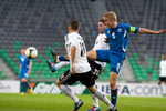 Hjortur Hermannsson of Iceland is challanged by Maximilian Dittgen and Marc Stendera of Germany during the UEFA U-17 European Championship final tournament group match between Germany and Iceland at the SRC Stozice Stadium in Ljubljana, Slovenia, May 7, 2012.
