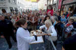 The world's largest original Sacher-torte is served in Ljubljana, Slovenia, Sept. 21, 2016. The largest original Sacher-cake was made to mark the ending of the Vienna Days in Ljubljana.
