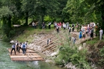 Raftsmen launch a raft into Savinja river during the 55th Raftsmen Ball in Ljubno ob Savinji, Slovenia.