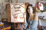 Ukraine, février 2012. Oxana, la peintre des FEMEN chez elle à Kiev.Ukraine, February 2012. Oxana painter of the feminist group FEMEN in her studio in Kiev.