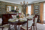 william and morris wallpaper strawberry theif in formal dining room