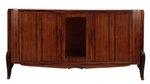 This stunning French Art Deco sideboard is a masterpiece crafted from exquisite Macassar ebony. Its striking design makes it an eye-catching focal point for any room. This two-door buffet not only embodies the luxurious sophistication of the Art Deco era but also offers practical functionality with fully adjustable shelves behind its lockable doors.81.5 x 19.5 x 40Our Price $3,500