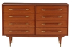 Wonderful 8-drawer dresser or sideboard in the manner of T.H. Robsjohn-Gibbings. It is in great vintage condition. This piece features 8 solid oak drawers with beautifully carved long handles accented in gold. This versatile piece can serve as an accent in any room of the house.54{quote} x 20.25 x 35.5”Our Price $3,000Wonderful 8-drawer dresser or sideboard in the manner of T.H. Robsjohn-Gibbings. It is in great vintage condition. This piece features 8 solid oak drawers with beautifully carved long handles accented in gold. This versatile piece can serve as an accent in any room of the house.54{quote} x 20.25 x 35.5”Our Price $3,000