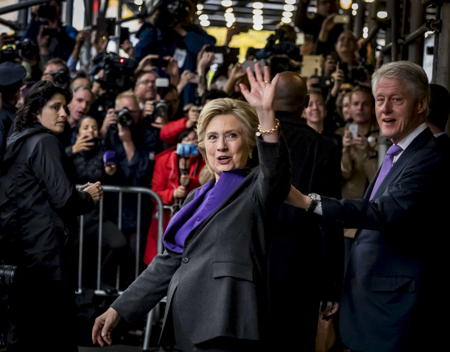 Democratic Presidential Candidate Hillary Clinton was joined by husband former President Bill Clinton after delivering her concession speech inside The New Yorker Hotel located at 481 8th Avenue in Manhattan on Wednesday, November 9, 2016.