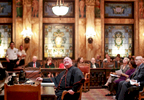 Cardinal Timothy M. Dolan, archbishop of New York, testifies about legal services for low-income residents during a public hearing held inside Supreme Court's Appellate Division located at 27 Madison Avenue in Manhattan, New York on Monday, October 1, 2012.