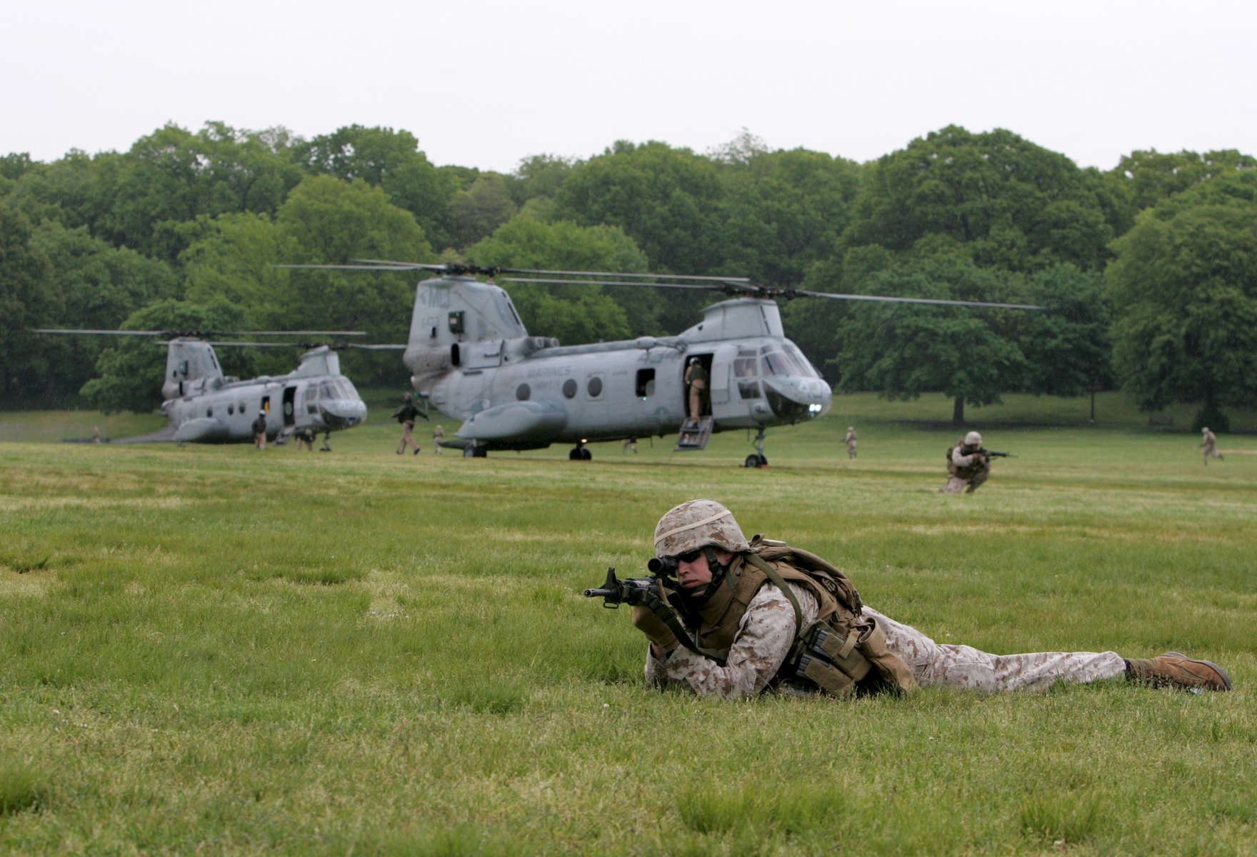 United States Marine Corp perform a raid demonstration at Cunningham Park located at Union Turnpike and Francis Lewis Blvd. in Queens on May 22, 2008. The US Marine Corp Demonstration is part of the Fleet Week events and activities.