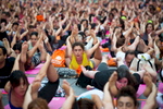 Thousands of yogis participate in yoga classes in Time Square to celebrate the summer solstice at the corner of West 44th Street and Broadway in Manhattan on Friday, June 20, 2016. The 14th annual Solstice in Times Square: Mind Over Madness Yoga - is a free, day-long outdoor yoga event hosted by the Times Square Alliance. 