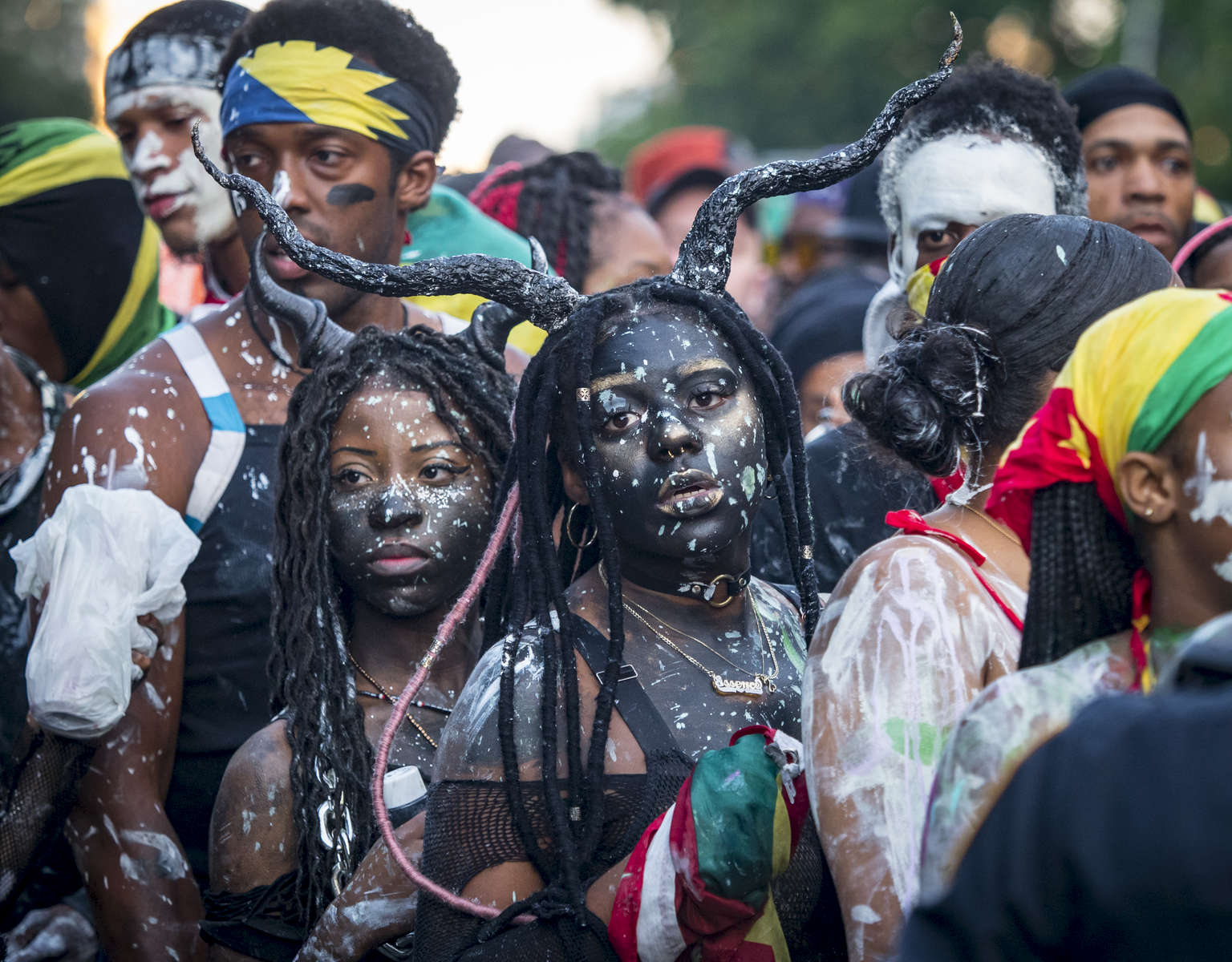 Parade participants fall in line to get through NYPD check point as they arrive at the annual J'Ouvert Parade held in Crown Heights, Brooklyn on Monday September 4, 2017. The pre-dawn festival of J’Ouvert that translates to {quote}day break{quote} is celebrated by people of West Indian decent to mark the start of the Caribbean carnival celebrations. 