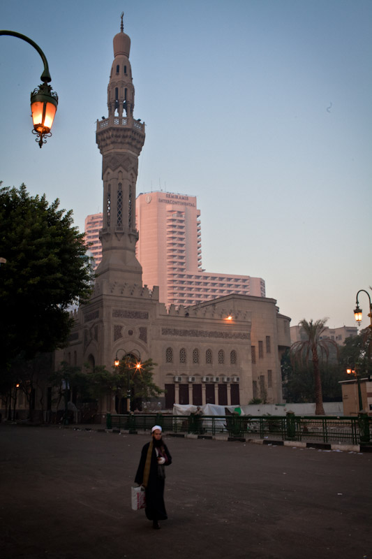 Shiekh Mohammad finishes his night outside Omar Makram Mosque on Tahrir Square on early morning on December 5th. 2011. He would be remplaced by Shiekh Samy.