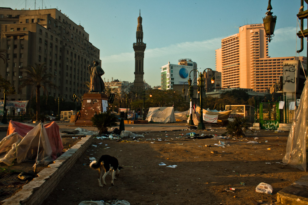The mosque on a calm morning, after clashes. 