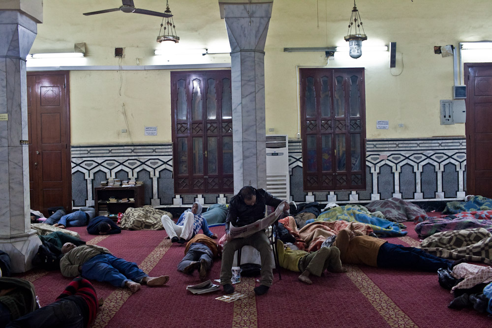 Injured sleep inside Omar Makram Mosque on Tahrir Square in the morning of December 5th. 2011.