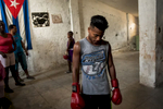 Marianao, Havana   A young boxer at practice in a boxing gym at the Raúl Fernandez  sports complex in Marianao municipality. Boxing is highly popular in Cuba and is seen as a way out of poverty.