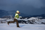 Girl(9 years old) snowshoeing in Bozeman, Montana.