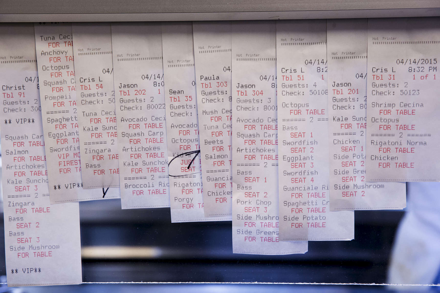 Order tickets in the kitchen of Santina Restaurant in New York, NY