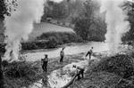 Coupes d’arbres par une société d’élagage dans le lit du Clarou, afin d’éviter les embâcles lors d’une éventuelle crue.Vallée des Salles, octobre 2021.