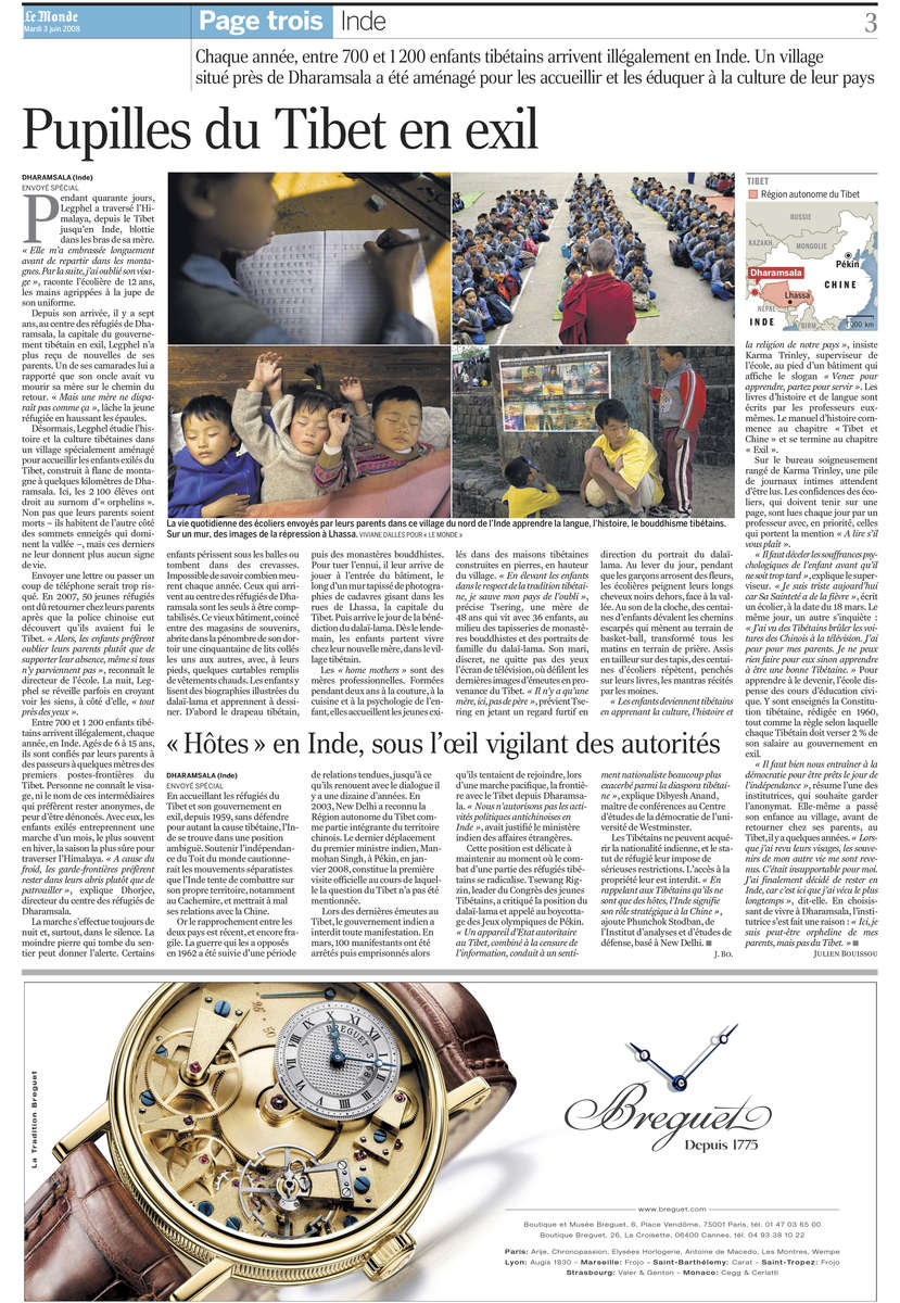 Réfugiés Tibétains, Inde, 2007, Article de Julien Bouissou