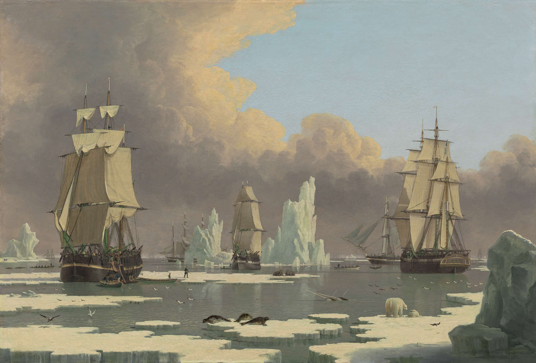 John Ward of Hull (British, 1798 - 1849 ), The Northern Whale Fishery: The \{quote}Swan\{quote} and \{quote}Isabella\{quote}, c. 1840, oil on canvas, The Lee and Juliet Folger Fund