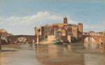 Jean-Baptiste-Camille Corot, The Island and Bridge of San Bartolomeo, Rome, French, 1796 - 1875, 1825/1828, oil on paper on canvas, Patrons\' Permanent Fund