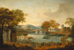 Chinese Qing Dynasty, Procession by a Lake,19th century, oil on fabric, Gift of Dr. Catherine Lilly Bacon
