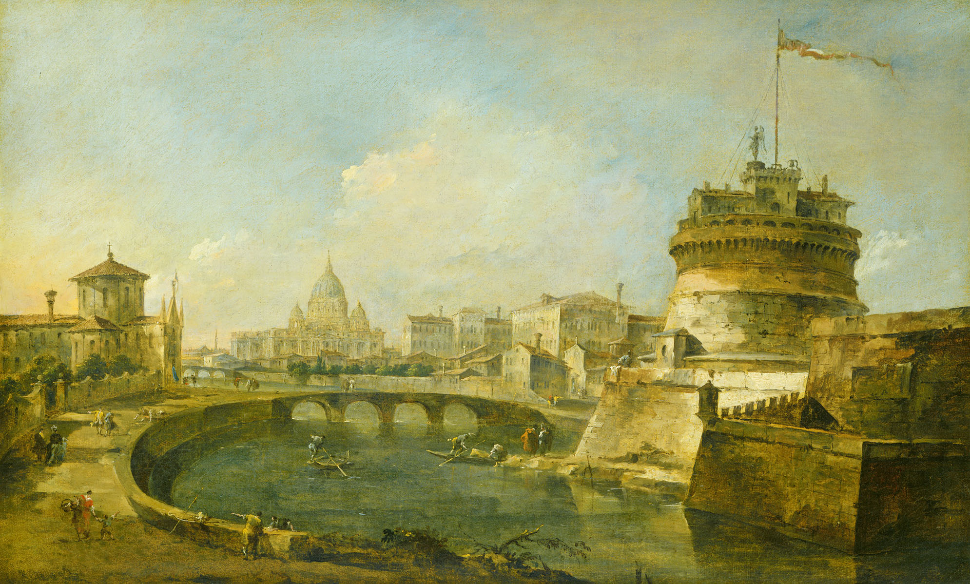 Francesco Guardi (Italian, 1712 - 1793 ), Fanciful View of the Castel Sant'Angelo, Rome, c. 1785, oil on canvas, Gift of Howard Sturges