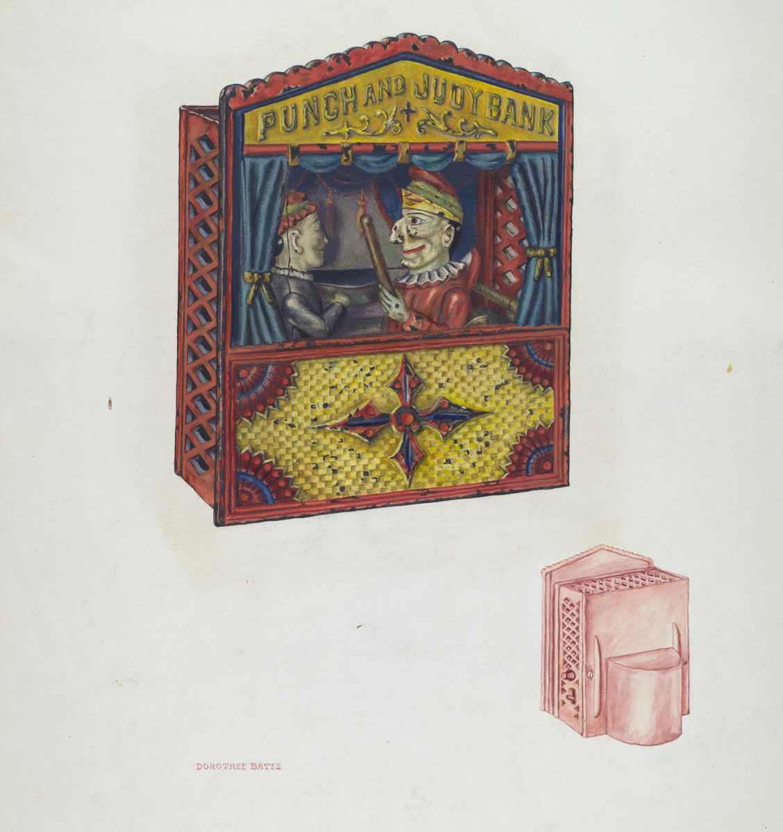 Dorothea Bates, Mechanical Bank: Punch and Judy, American, active c. 1935, c. 1941, watercolor, gouache, pen and ink, and graphite on paper, Index of American Design