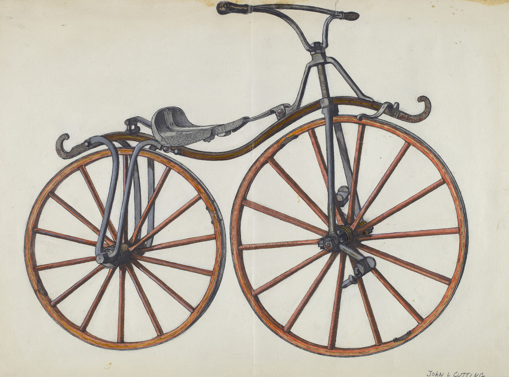John Cutting, Bicycle, American, active c. 1935, 1935/1942, watercolor, graphite, pen and ink, and gouache on paper, Index of American Design