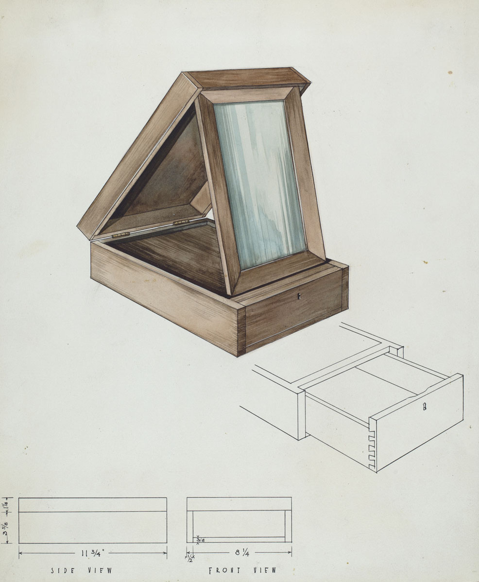Kurt Melzer, Bishop Hill: Dressing Case, American, active c. 1935, 1936, watercolor, graphite, and pen and ink on paper, Index of American Design