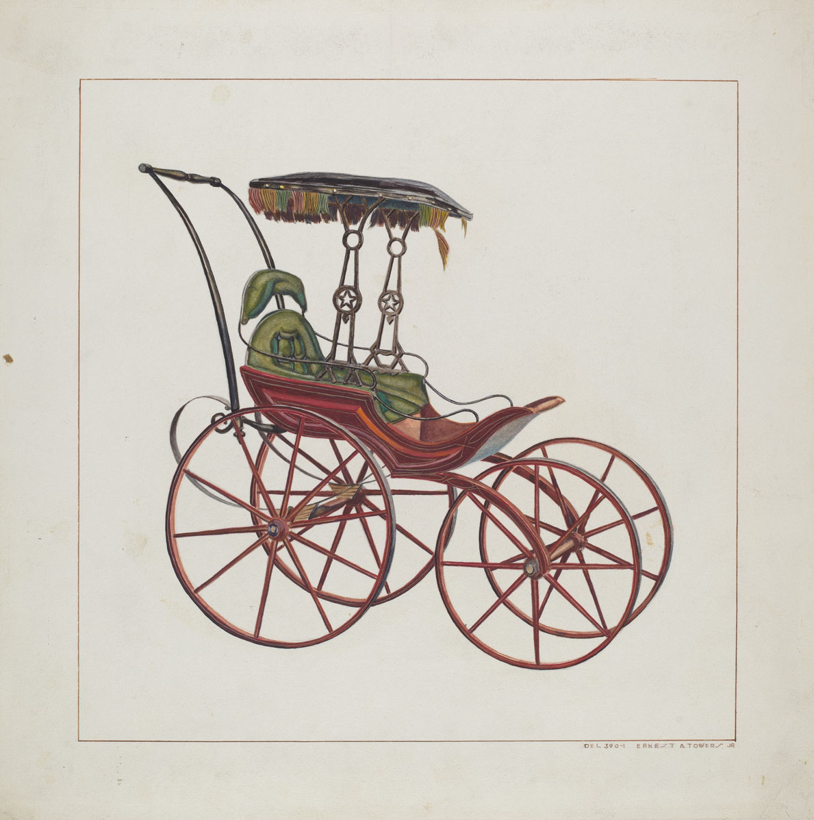 Ernest A. Towers, Jr., Baby Carriage, American, active c. 1935, c. 1927, watercolor, pen and ink, and graphite on paperboard, Index of American Design