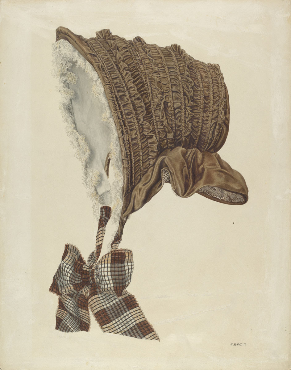 Ferdinand Badin, Bonnet, American, active c. 1935, 1935/1942, watercolor, graphite, and pen and ink on paperboard, Index of American Design