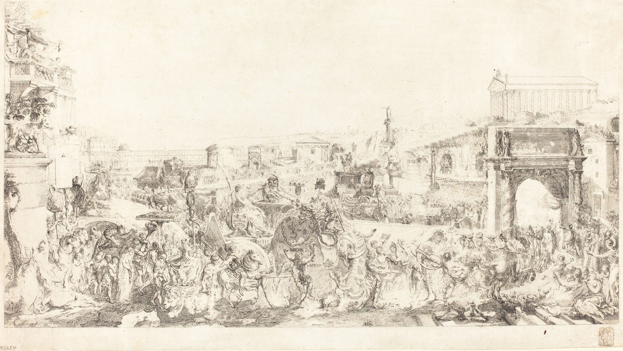 Gabriel Jacques de Saint-Aubin (French, 1724 - 1780 ), Triomphe de Pompee dans Rome, 1775, etching [proof], Rosenwald Collection