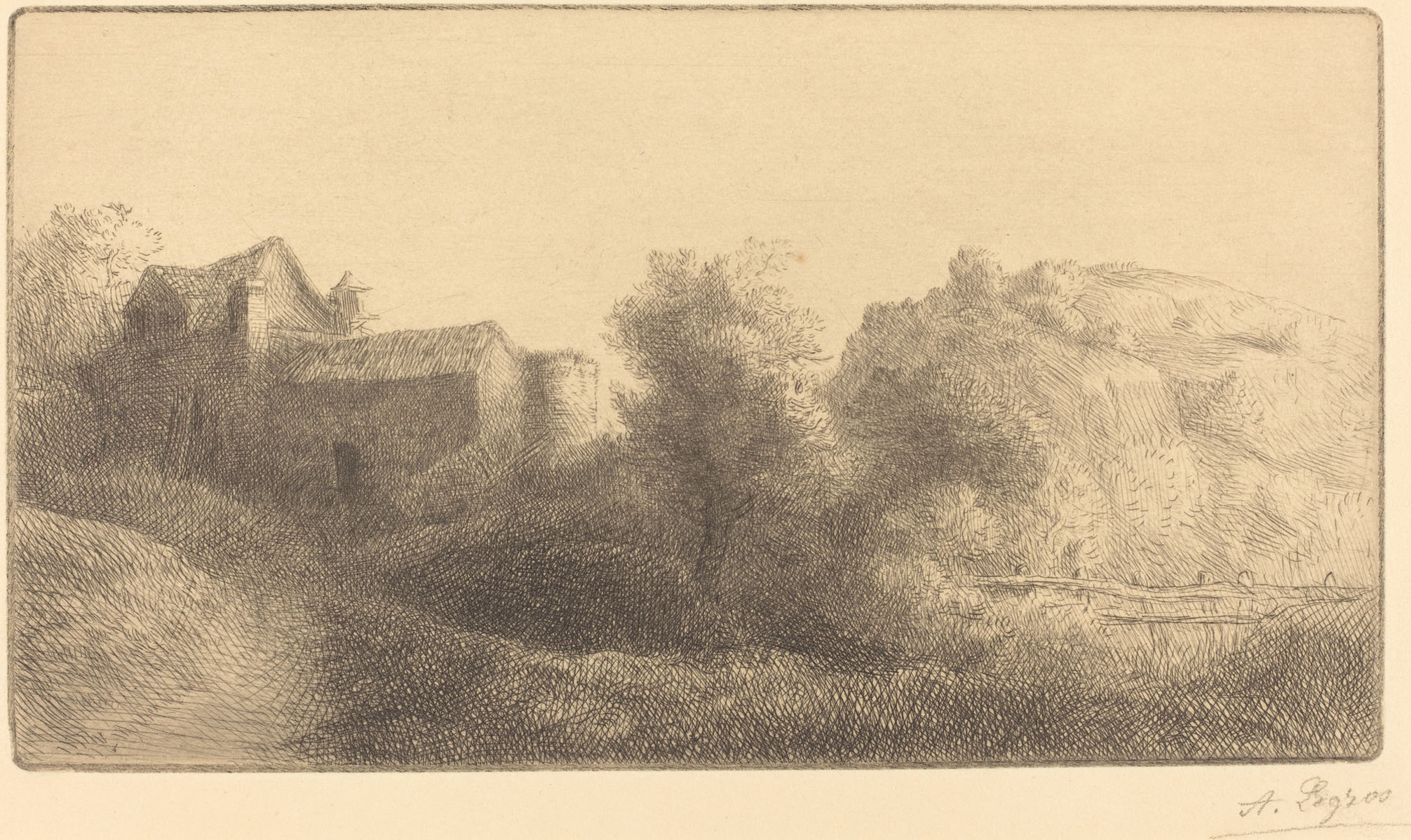 Alphonse Legros, Bridge at the Mill (Le pont du moulin), French, 1837 - 1911, , etching and drypoint, Gift of George Matthew Adams in memory of his mother, Lydia Havens Adams